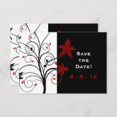 赤モダンと黒のウェディング日を保存 招待状 (正面/裏面)