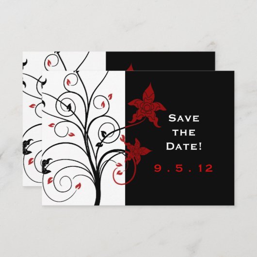 赤モダンと黒のウェディング日を保存 招待状 (正面/裏面)