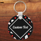 赤モダンと黒のトランプのポーカーテーマパターン名前をカスタムする キーホルダー (正面)
