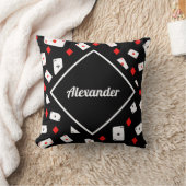 赤モダンと黒のトランプのポーカーテーマパターン名前をカスタムする クッション (ブランケット)