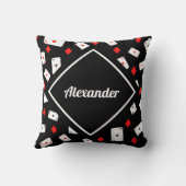 赤モダンと黒のトランプのポーカーテーマパターン名前をカスタムする クッション (裏面)