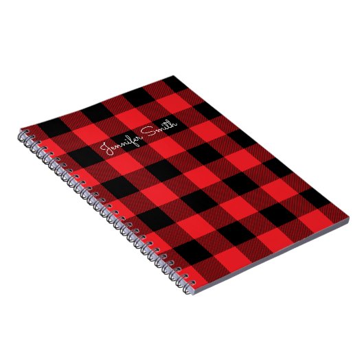 赤モダンと黒のバッファローのプレイド ノートブック (右側)