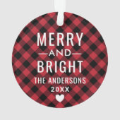 赤モダンと黒のバッファローの格子柄の写真 オーナメント (裏面)