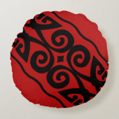 赤モダンと黒のパターン ラウンドクッション (正面)