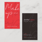 赤モダンと黒のメイクアップアーティストの名刺 名刺 (正面/裏面)
