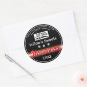 赤モダンと黒のラインストーンケーキ練りラベル ラウンドシール (封筒)