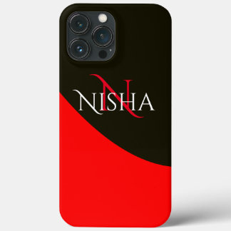 赤モダンと黒の抽象芸術モノグラム iPhone 13 PRO MAXケース