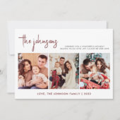 赤モダンと黒の格子模様の写真ファミリークリスマス シーズンカード (正面)