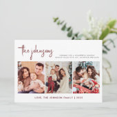 赤モダンと黒の格子模様の写真ファミリークリスマス シーズンカード (スタンド正面)