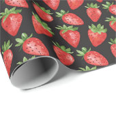 赤モダンと黒の水色のイチゴ ラッピングペーパー (ロールコーナー)