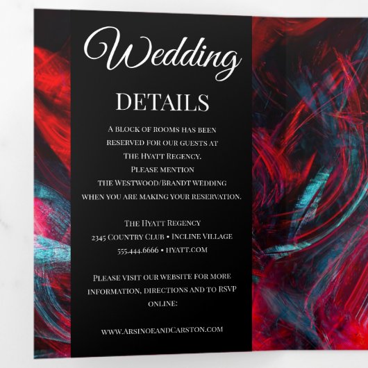 赤モダンと黒結婚の3倍招待状 三つ折り招待状 (内部最初)