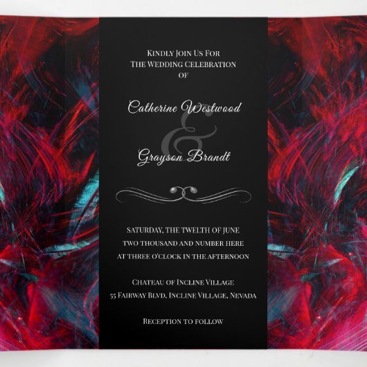 赤モダンと黒結婚の3倍招待状 三つ折り招待状 (内部中)