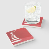 赤モダンのアートクリスマスツリー ストーンコースター (横)