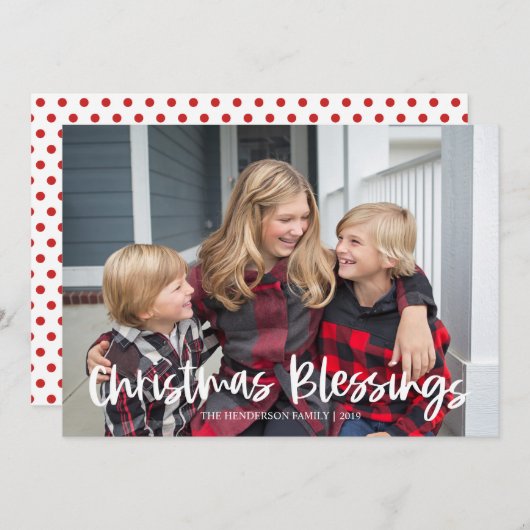 赤モダンのクリスマス恵み写真 シーズンカード (正面/裏面)