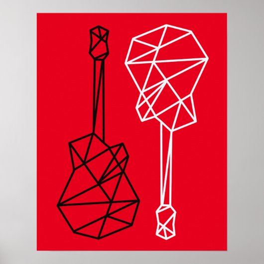 赤モダンのジオメトリックギター音楽 ポスター (正面)