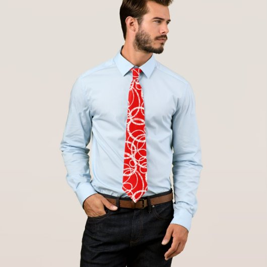 赤モダンの白丸パターン ネクタイ