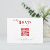 赤モダンはっきりしたとピンク結婚のミニマル 出欠カード (スタンド正面)