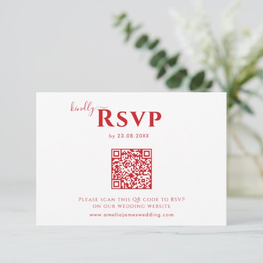 赤モダンはっきりしたとピンク結婚のミニマル 出欠カード (スタンド正面)