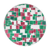 赤モダンはっきりしたと緑のクリスマスモンドリアン カッティングボード (正面)