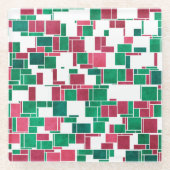 赤モダンはっきりしたと緑のクリスマスモンドリアン ガラスコースター (正面)