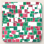 赤モダンはっきりしたと緑のクリスマスモンドリアン コースター (正面)