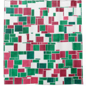 赤モダンはっきりしたと緑のクリスマスモンドリアン シャワーカーテン (正面)