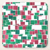 赤モダンはっきりしたと緑のクリスマスモンドリアン スクエアペーパーコースター (正面)