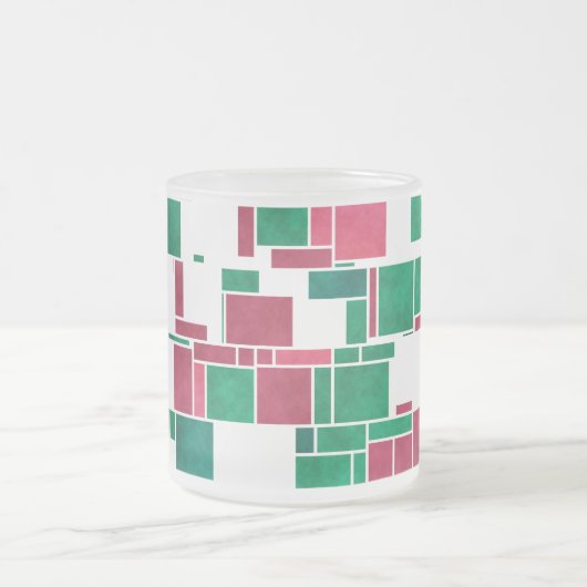 赤モダンはっきりしたと緑のクリスマスモンドリアン フロストグラスマグカップ (中央)