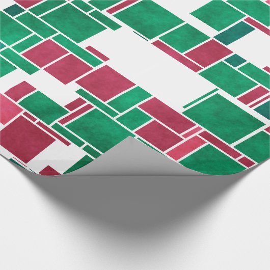 赤モダンはっきりしたと緑のクリスマスモンドリアン ラッピングペーパー (角)
