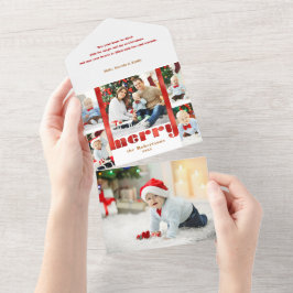 赤モダンはっきりしたメリータイポグラフィ5 – 写真 オールインワン招待状