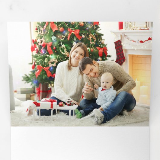 赤モダンはっきりしたメリータイポグラフィ5 – 写真 三つ折りクリスマスカード (内部最初)