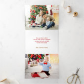 赤モダンはっきりしたメリータイポグラフィ5 – 写真 三つ折りクリスマスカード (内部)