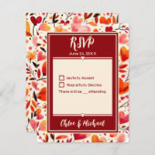 赤モダンはっきりした心の開花 出欠カード (正面/裏面)