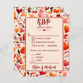 赤モダンはっきりした心の開花 出欠カード (正面/裏面)