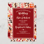 赤モダンはっきりした心の開花 招待状 (正面/裏面)