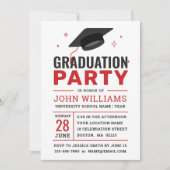 赤モダンはっきりした白黒写真卒業パーティー 招待状 (正面)