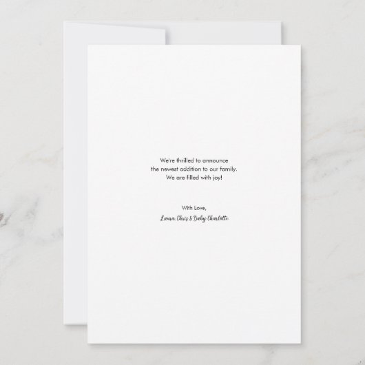 赤モダンん坊の女の子の誕生発表写真 サンキューカード (裏面)