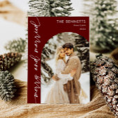 赤モダンアーチ写真ニューメリーリウェッド&結婚した シーズンカード