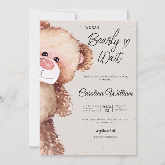 赤モダンエレガントちゃんシャワーを心待ちにする 招待状 (正面)