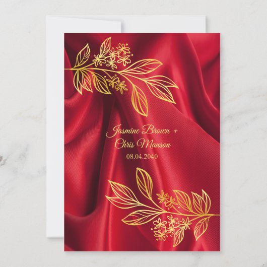 赤モダンエレガントと金ゴールド結婚式招待状 招待状 (裏面)