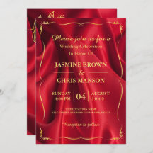赤モダンエレガントと金ゴールド結婚式招待状