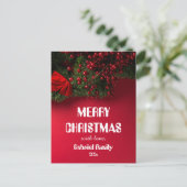 赤モダンエレガントクリスマスパーソナライズされた家族 シーズンポストカード (スタンド正面)