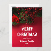 赤モダンエレガントクリスマスパーソナライズされた家族 シーズンポストカード (正面/裏面)