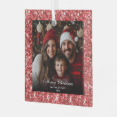 赤モダンエレガントグリッタークリスマス家族の写真 ガラスオーナメント (正面左)