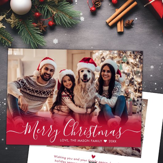 赤モダンエレガントタイポグラフィ2写真クリスマス シーズンカード