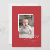 赤モダンエレガントベビー初めてのクリスマス写真 シーズンカード (正面)