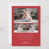 赤モダンエレガントベビー初めてのクリスマス写真 シーズンカード (裏面)