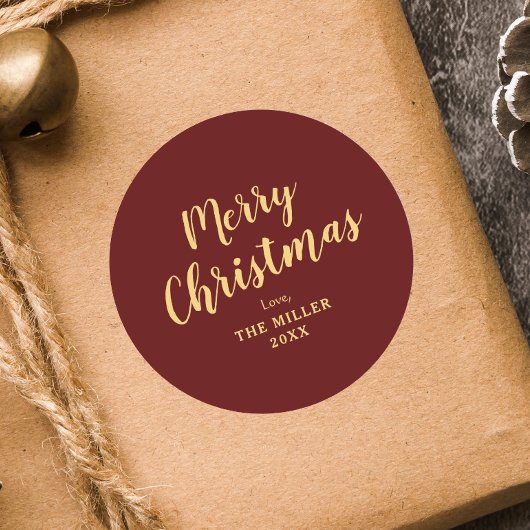 赤モダンエレガントメリークリスマス一家 ラウンドシール
