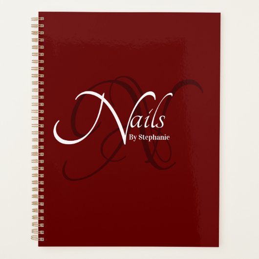 赤モダンエレガントモノグラムタイポグラフィネイルアーティスト プランナー手帳 (正面)