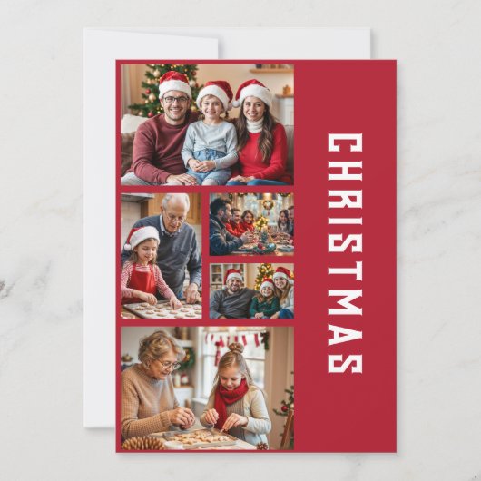 赤モダンエレガント五コラージュのクリスマス シーズンカード (正面)